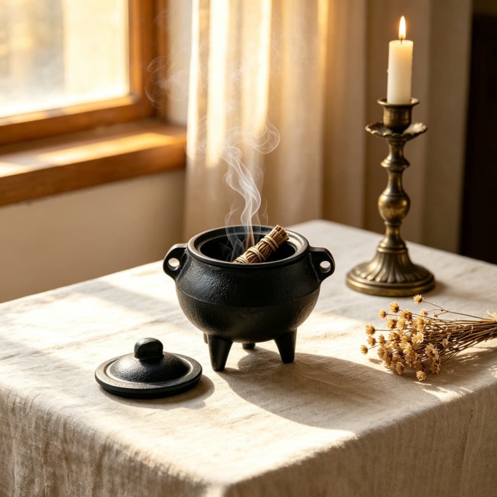 Home Fragrance Miniso - Mini żeliwny kadzielnica z pokrywką, pojemnik